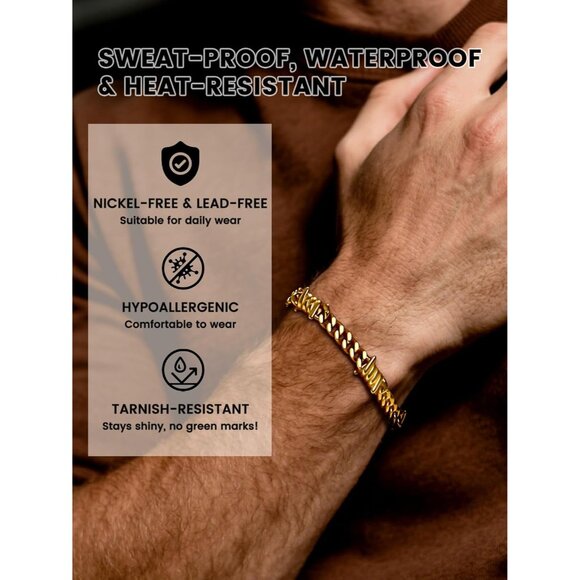 Gold Unisex Barbed Wire Bracelet Punk Gothic 7/9mm Cuban Stainless Steel Chain - Picture 3 of 9